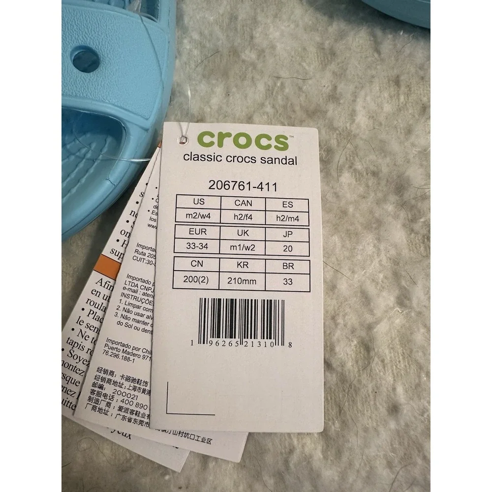 Crocs Classic Clog Slip On Men's Size 2 Women 4 Arctic Blue - New!
